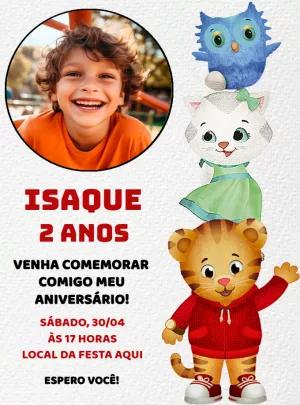 Convite Aniversário Daniel Tigre com Foto para Editar Online