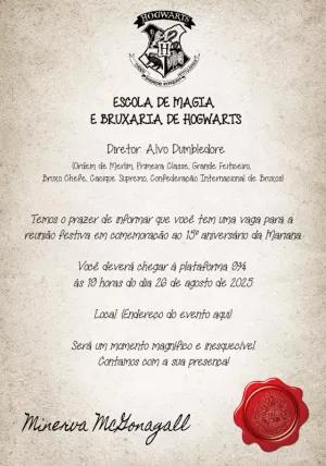 Convite Aniversário Hogwarts Carta Mágica para Editar Online