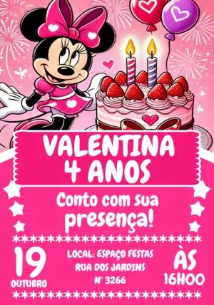 Convite de Aniversário Minnie Rosa para Editar Online