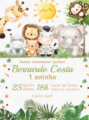 Convite de Aniversário Safari Aquarela para Editar Online