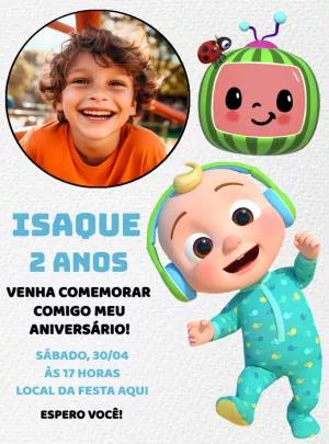 Convite Aniversário Cocomelon com Foto para Editar Online