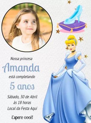 Convite de Aniversário Cinderela com Foto para Editar Online