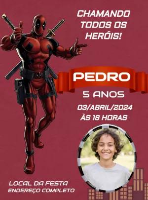 Convite de Aniversário Deadpool com Foto para Editar Online