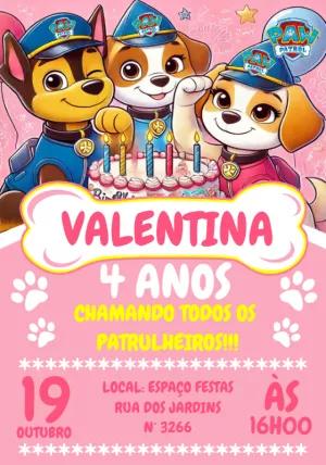 Convite Aniversário Patrulha Canina Rosa para Editar Online