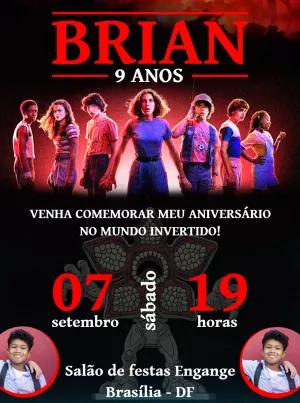 Convite Aniversário Stranger Things com Foto para Editar Online
