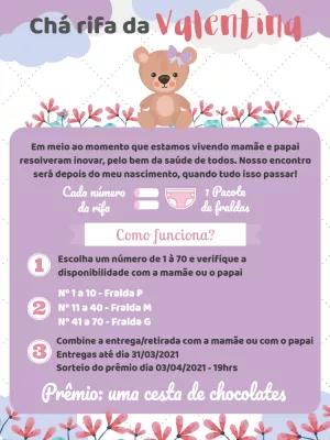 Convite Chá Rifa Ursinha Princesa para Editar Online