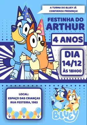 Convite de Aniversário Bluey e Bingo para Editar Online