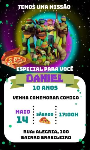 Convite Aniversário Tartarugas Ninja para Editar Online
