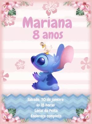Convite Aniversário Stitch Rosa para Editar Online e Imprimir