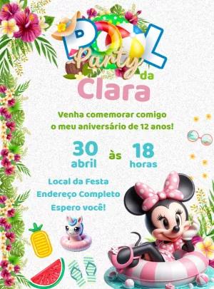 Convite Aniversário Pool Party da Minnie para Editar Online