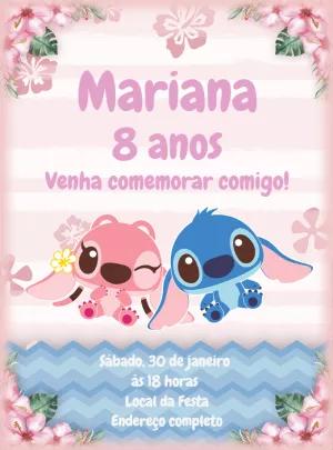 Convite Aniversário Stitch e Angel para Editar Online