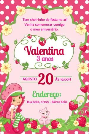 Convite de Aniversário Moranguinho para Editar Online