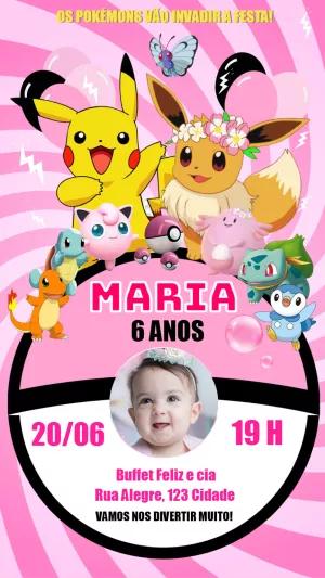 Convite de Aniversário Pokémon com Foto para Editar Online
