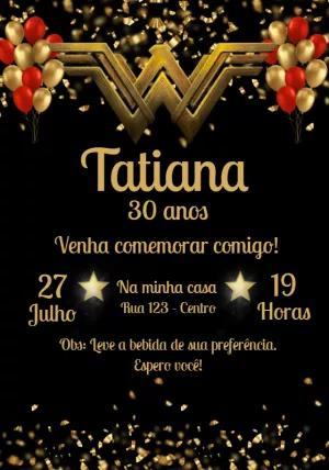 Convite Aniversário Mulher Maravilha para Editar Online