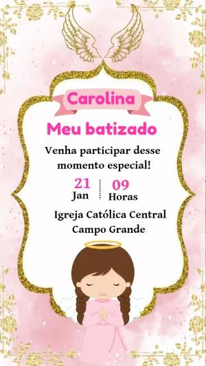Convite de Batizado Anjinha Menina para Editar Online