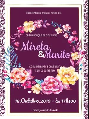 Convite de Casamento Floral Marsala para Editar Online