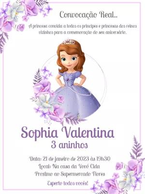 Convite Aniversário Princesa Sofia para Editar Online