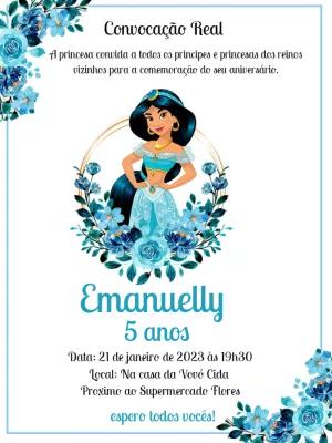Convite de Aniversário Jasmine Princesa para Editar Online