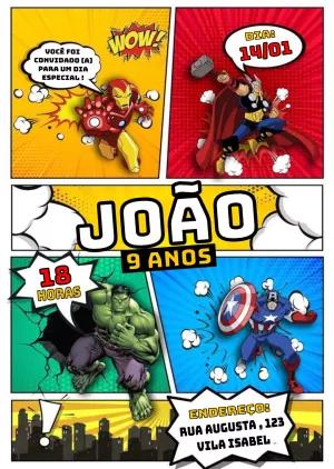 Convite de Aniversário Vingadores Marvel para Editar Online
