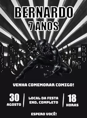Convite Aniversário Pantera Negra para Editar Online
