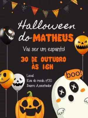Convite Aniversário Halloween com Fantasmas para Editar Online