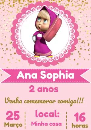 Convite de Aniversário Masha e o Urso Rosa para Editar Online