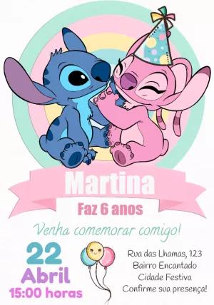 Convite de Aniversário Stitch e Angel para Editar Online
