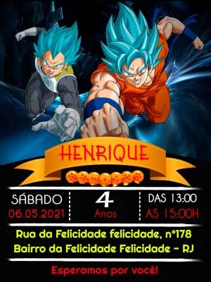 Convite Aniversário Dragon Ball com Goku e Vegeta para Editar