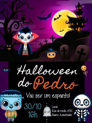 Convite de Aniversário Halloween com Monstros para Editar Online