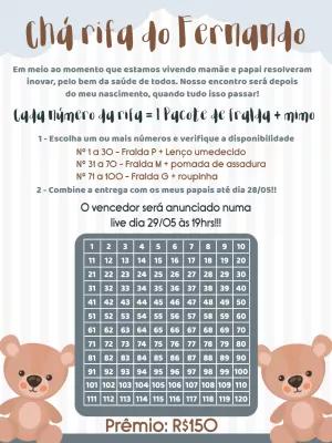 Rifa Chá de Bebê Ursinho Fofo para Editar Online e Enviar