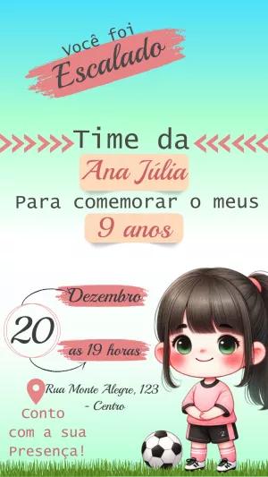Convite Aniversário Futebol Menina para Editar Online
