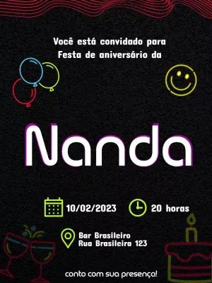 Convite de Aniversário Neon Moderno para Editar Online