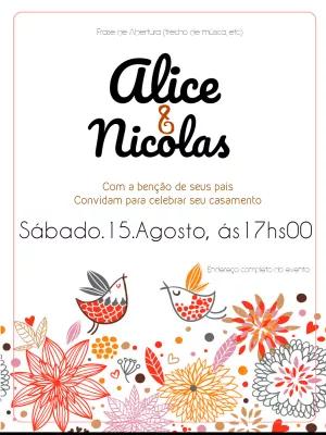Convite de Casamento Floral com Pássaros para Editar Online