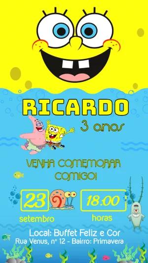 Convite de Aniversário do Bob Esponja para Editar Online