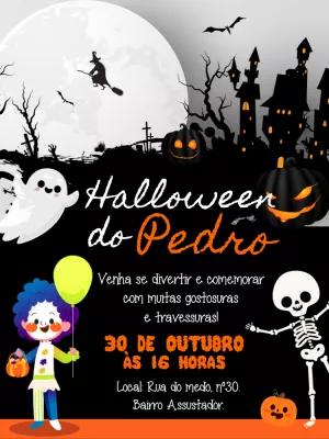 Convite Aniversário Halloween com Personagens Divertidos para Editar