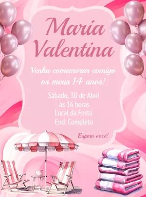 Convite de Aniversário Rosa Piscina para Editar Online