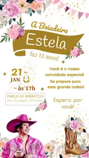 Convite Aniversário Boiadeira com Foto para Editar Online