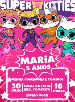 Convite de Aniversário Super Kitties Editável Online