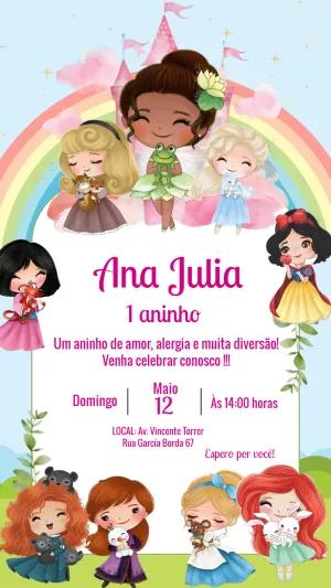 Convite de Aniversário Princesas Disney para Editar Online