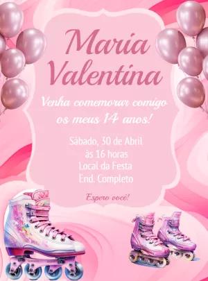 Convite de Aniversário Patins Rosa para Editar Online