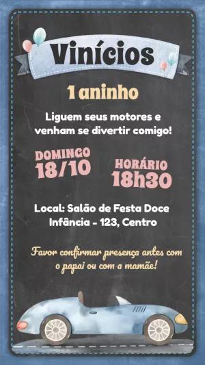 Convite de Aniversário Carrinho Clássico para Editar Online