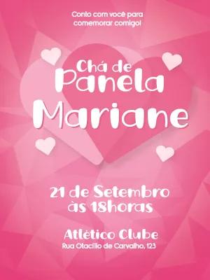 Convite Chá de Panela Corações Rosa para Editar Online