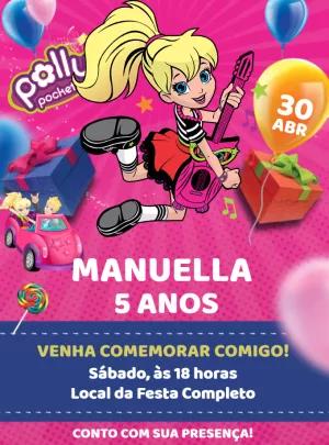 Convite de Aniversário Polly Pocket para Editar Online