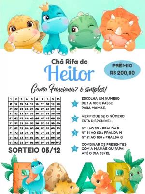 Convite Chá Rifa Dinossauro Baby para Editar e Imprimir