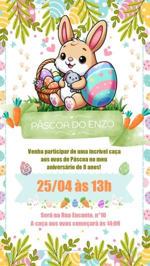 Convite de Aniversário Páscoa com Coelhinho para Editar Online