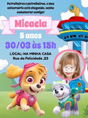 Convite de Aniversário Patrulha Canina com Foto para Editar