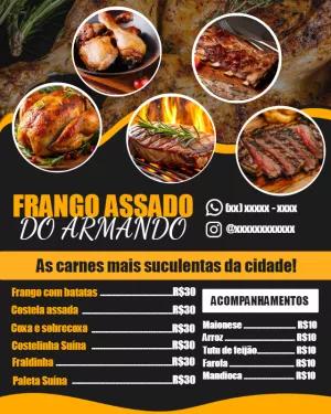 Cardápio de Frango Assado e Churrasco Editável Online