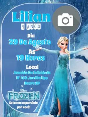 Convite Aniversário Frozen com Foto para Editar Online
