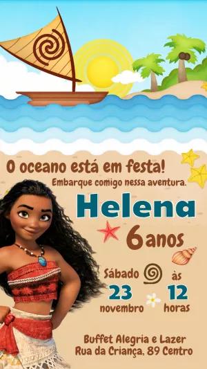 Convite Aniversário Moana Aventura no Mar para Editar Online