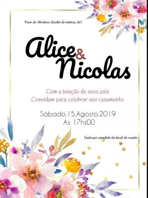 Convite de Casamento Floral Aquarela para Editar Online